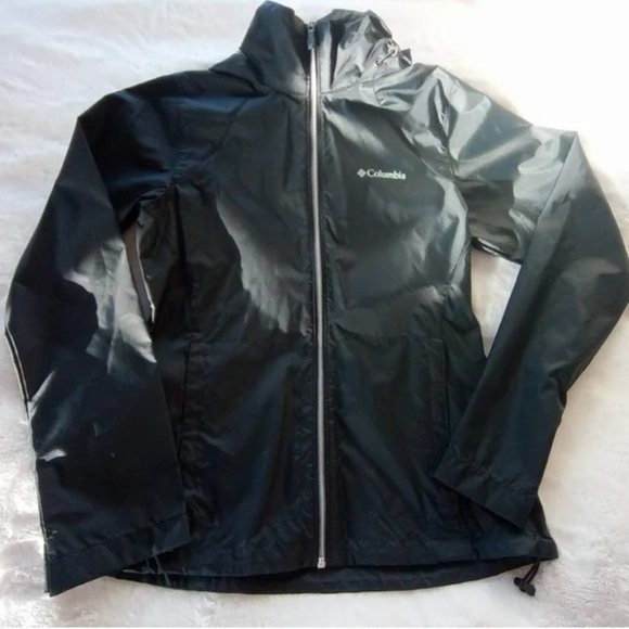 COLUMBIA - NWOT Black Hooded Zip Up Windbreaker / Raincoat - Picture 5 of 5